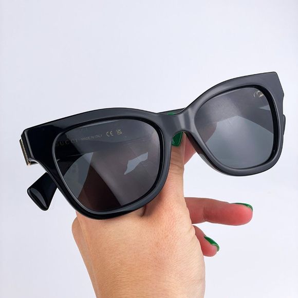 Gucci GG1133S 001 Sunglasses Shiny Black Dark Gray Cat Eye Women